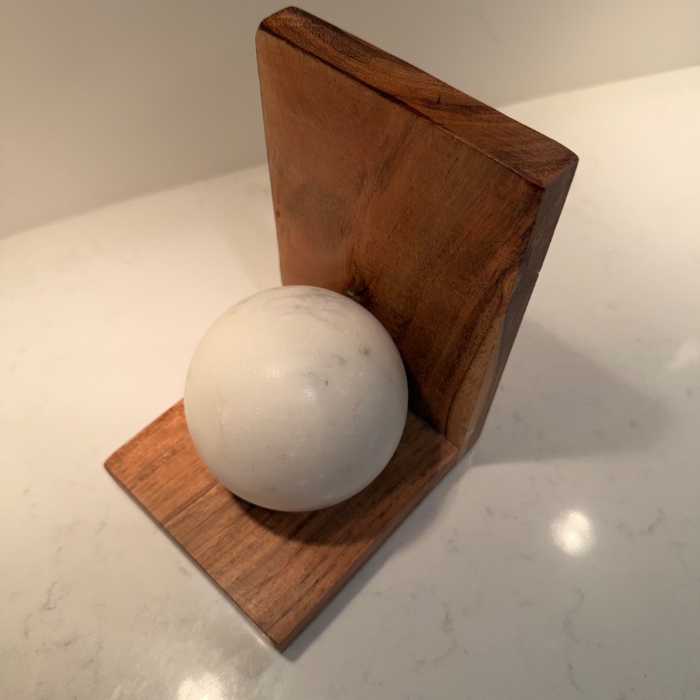 Marble & Wood Single Modern Bookend NEW Sturdy Heavy Simple Minimalist Bookish - Picture 10 of 11